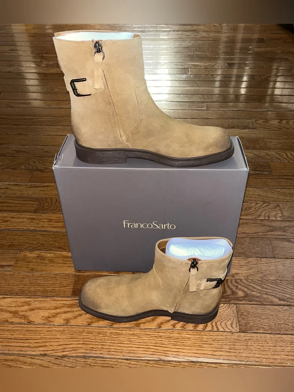 Franco Sarto Pippen Square Toe Boot Brown Leather Women’s Size 8 Moto Inspired